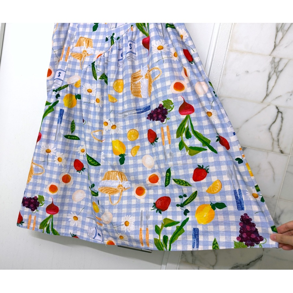 Lisa Says Gah Maeve Picnic Alfresco Midi Skirt Food Vegetable Blue Gingham 2XL - Picture 13 of 15